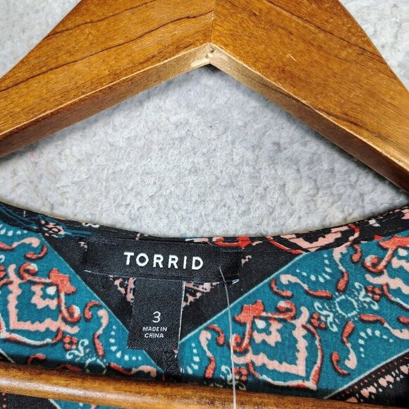 Torrid Kimono Women 3 Black Mixed Floral Medallion Chiffon Gauze Hi-Low Boho NWT - Picture 5 of 15